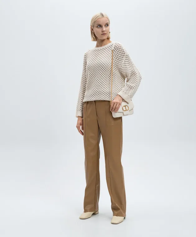 Twinset Actitude Maglia beige traforata con lana e lurex 242AM3580