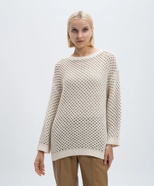 Twinset Actitude Maglia beige traforata con lana e lurex 242AM3580
