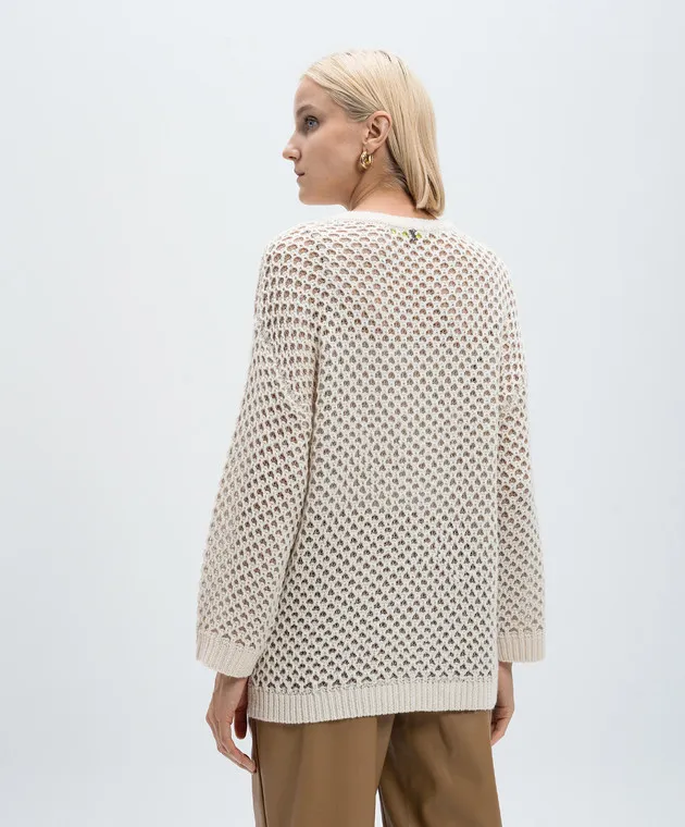 Twinset Actitude Maglia beige traforata con lana e lurex 242AM3580
