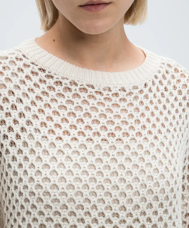 Twinset Actitude Maglia beige traforata con lana e lurex 242AM3580