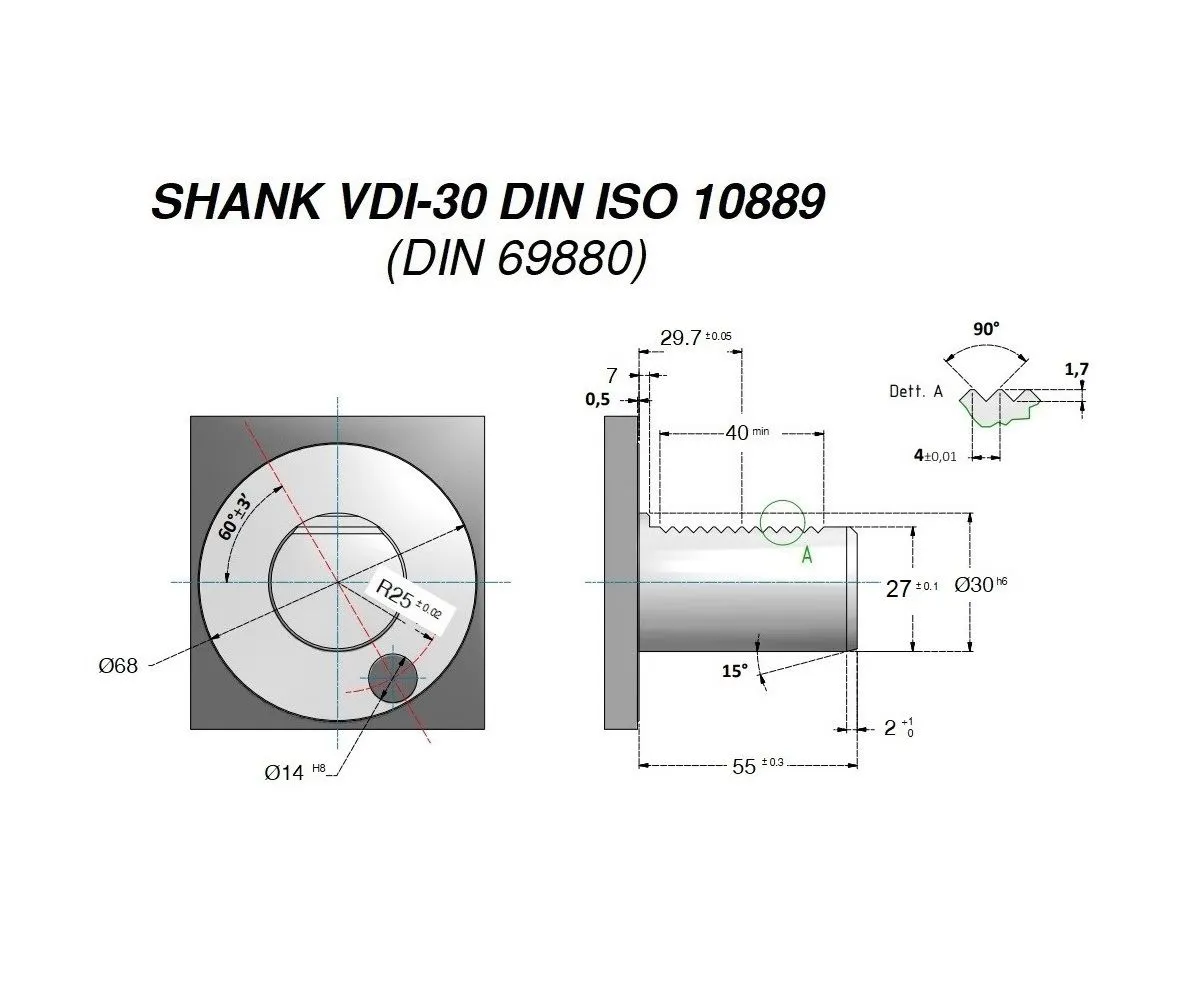 VDI30.A2 Mandrino portautensile lavorabile rotondo, forma A, gambo VDI30