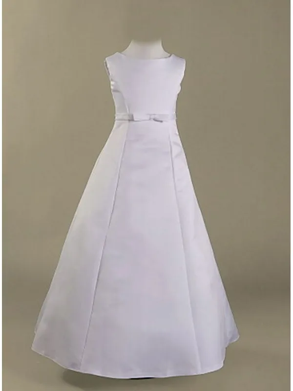 Vestito Comunione Bimba Semplice Economico Accollato Smanicato in Raso Bianco