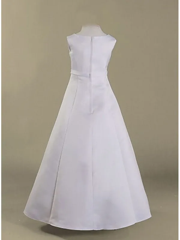 Vestito Comunione Bimba Semplice Economico Accollato Smanicato in Raso Bianco