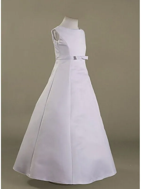 Vestito Comunione Bimba Semplice Economico Accollato Smanicato in Raso Bianco