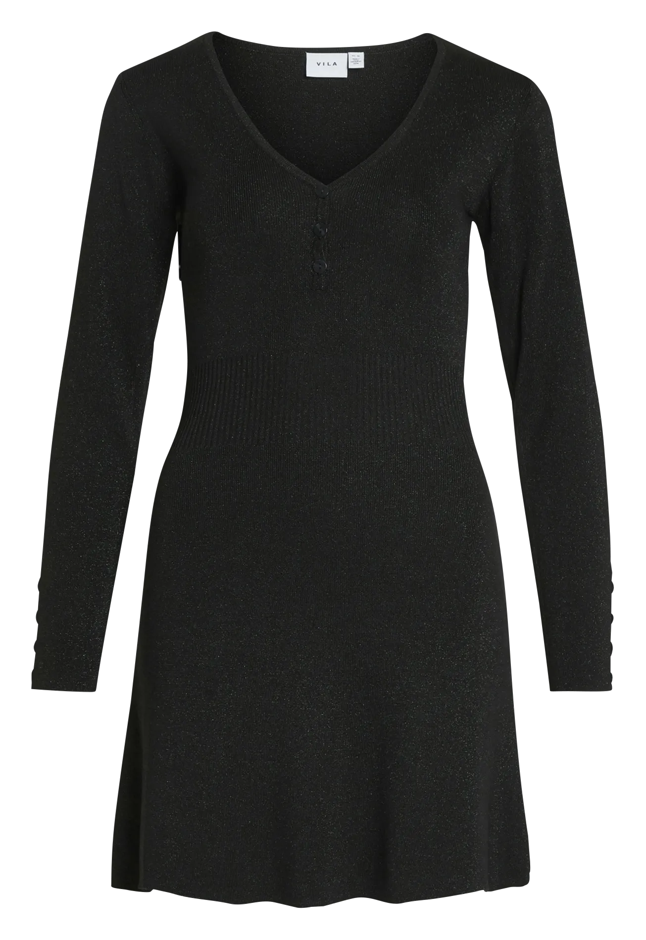  VILA   LIZETTA - Abito corto in maglia con fibre metalliche | Nero