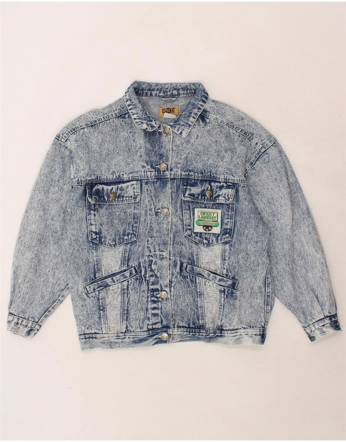 VINTAGE Womens Denim Jacket EU 40 Medium Blue Cotton
