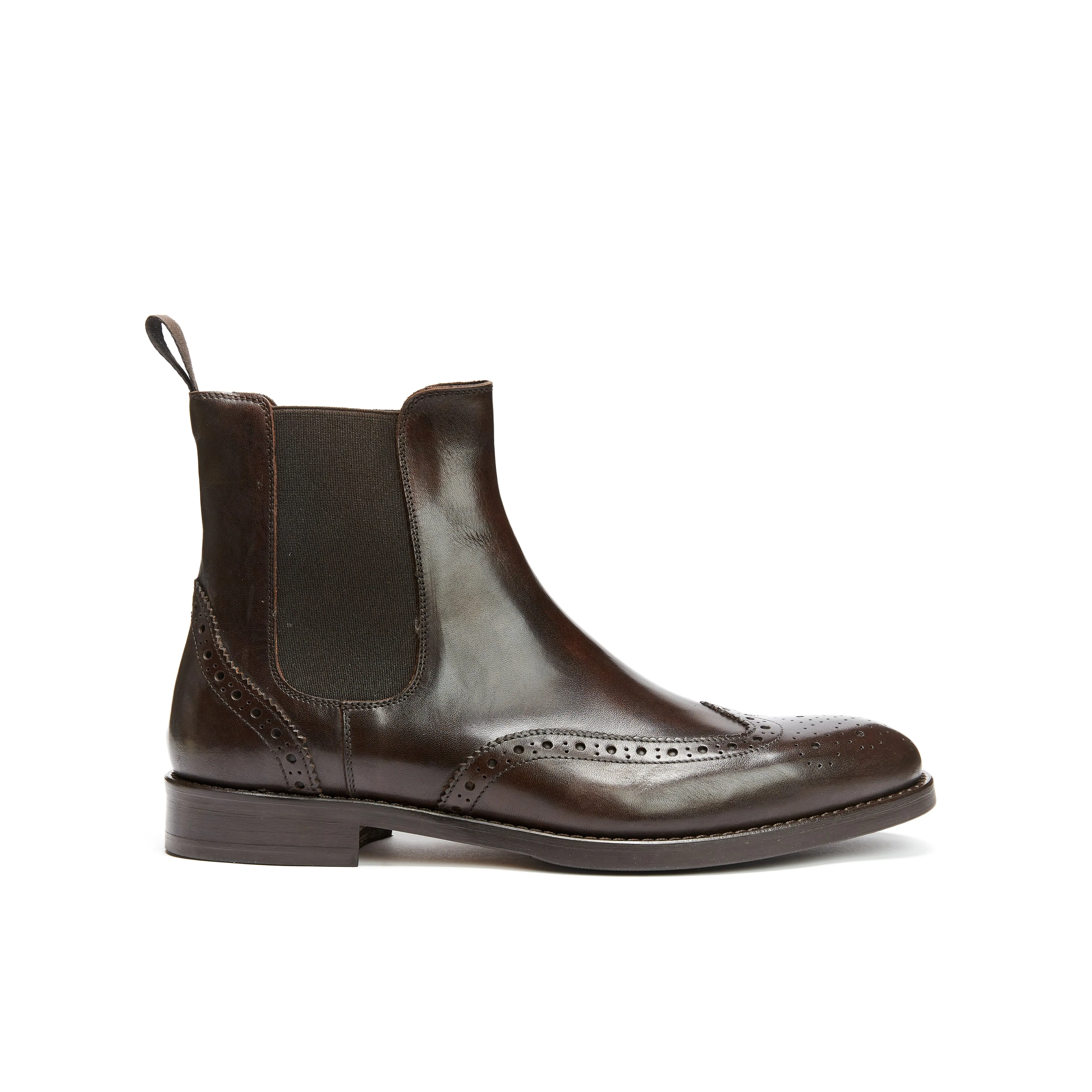 Wing tip chelsea boot dark brown