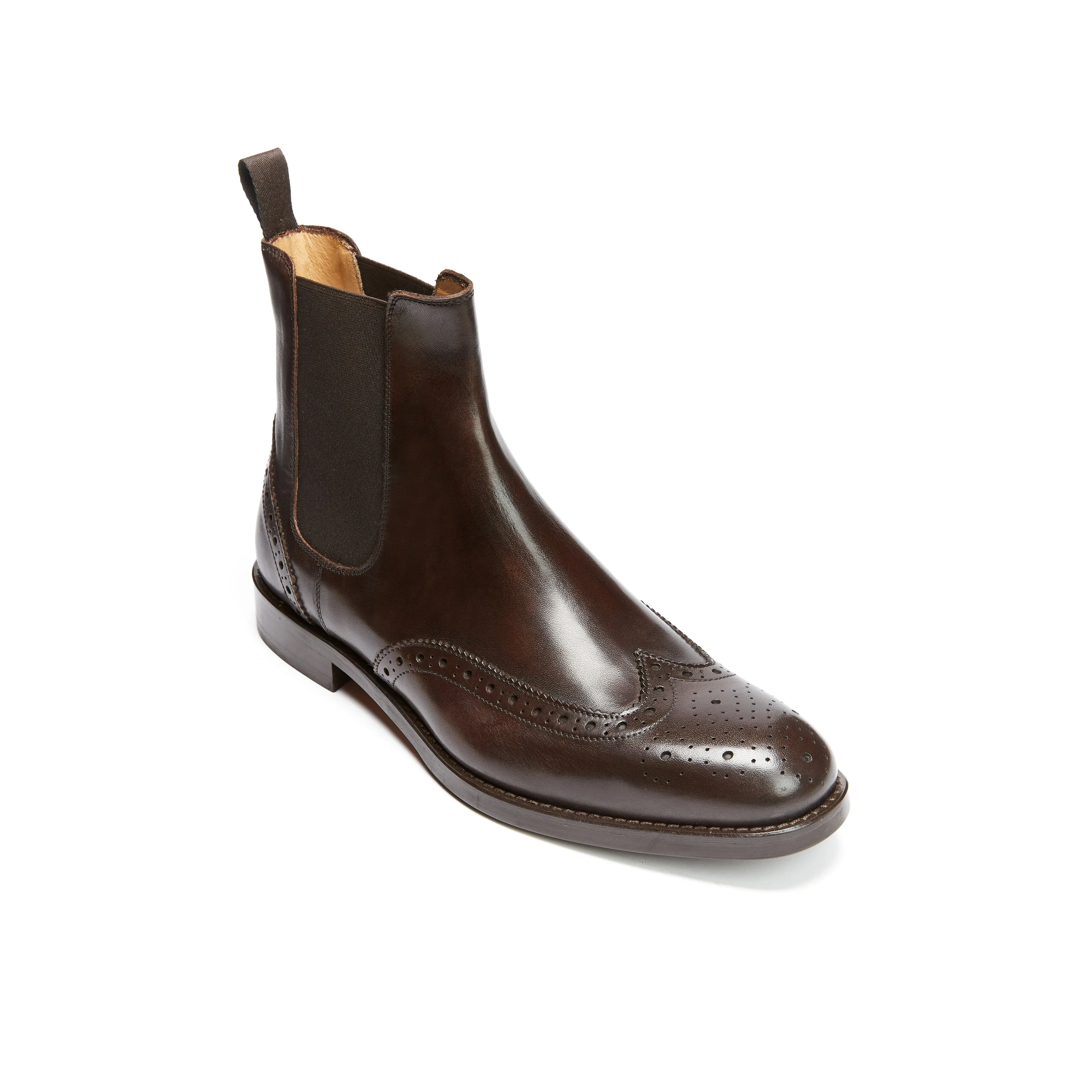 Wing tip chelsea boot dark brown