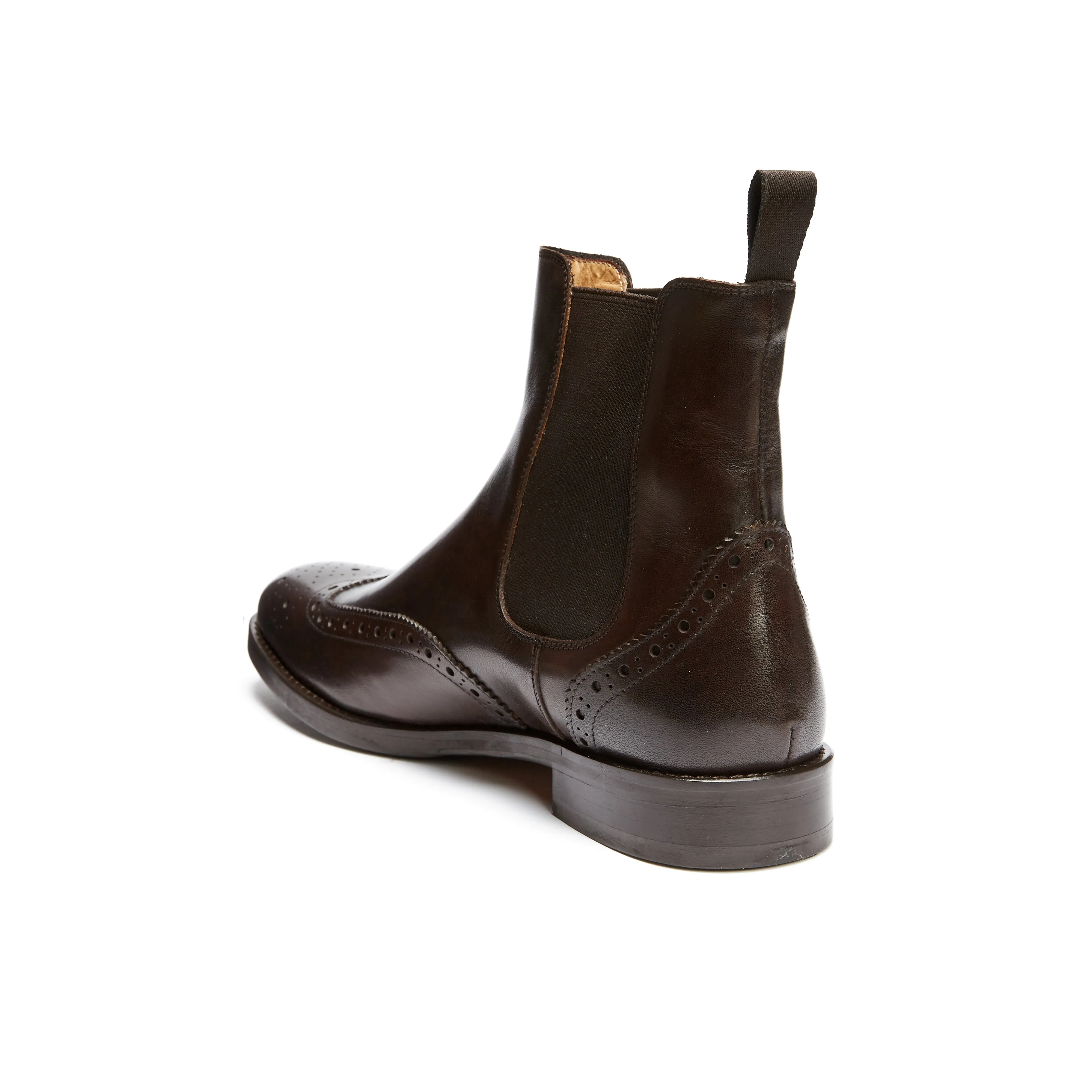 Wing tip chelsea boot dark brown