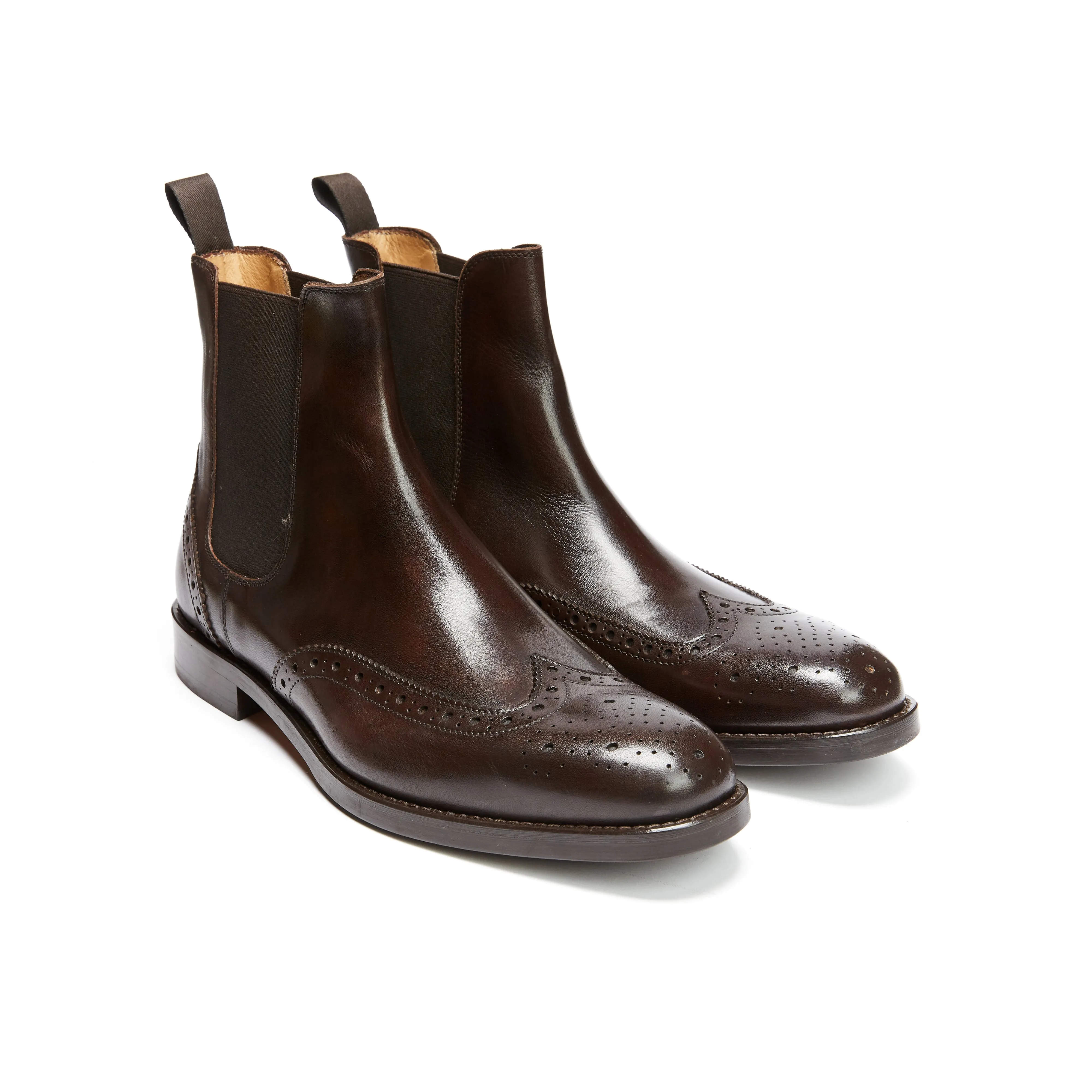 Wing tip chelsea boot dark brown
