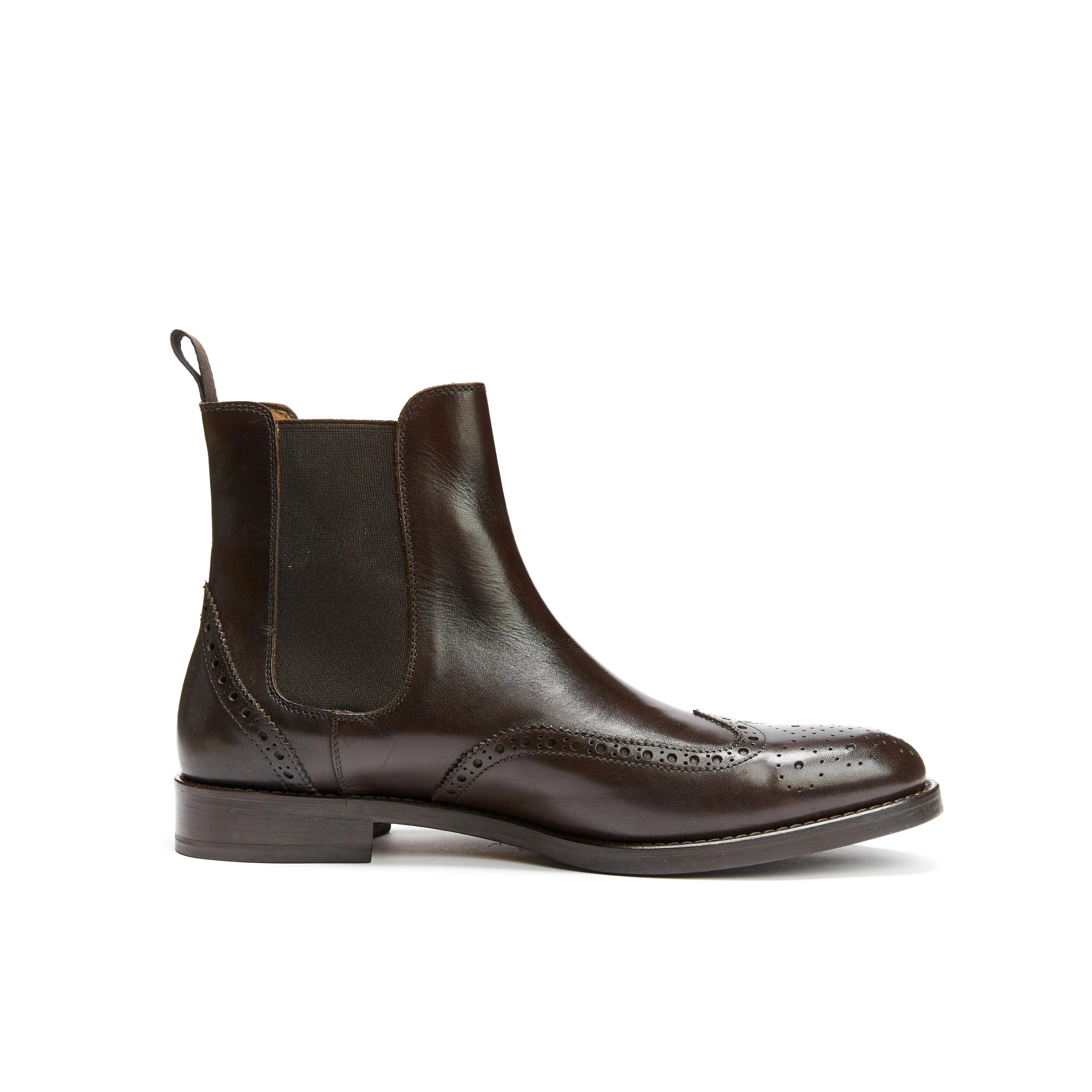 Wing tip chelsea boot dark brown