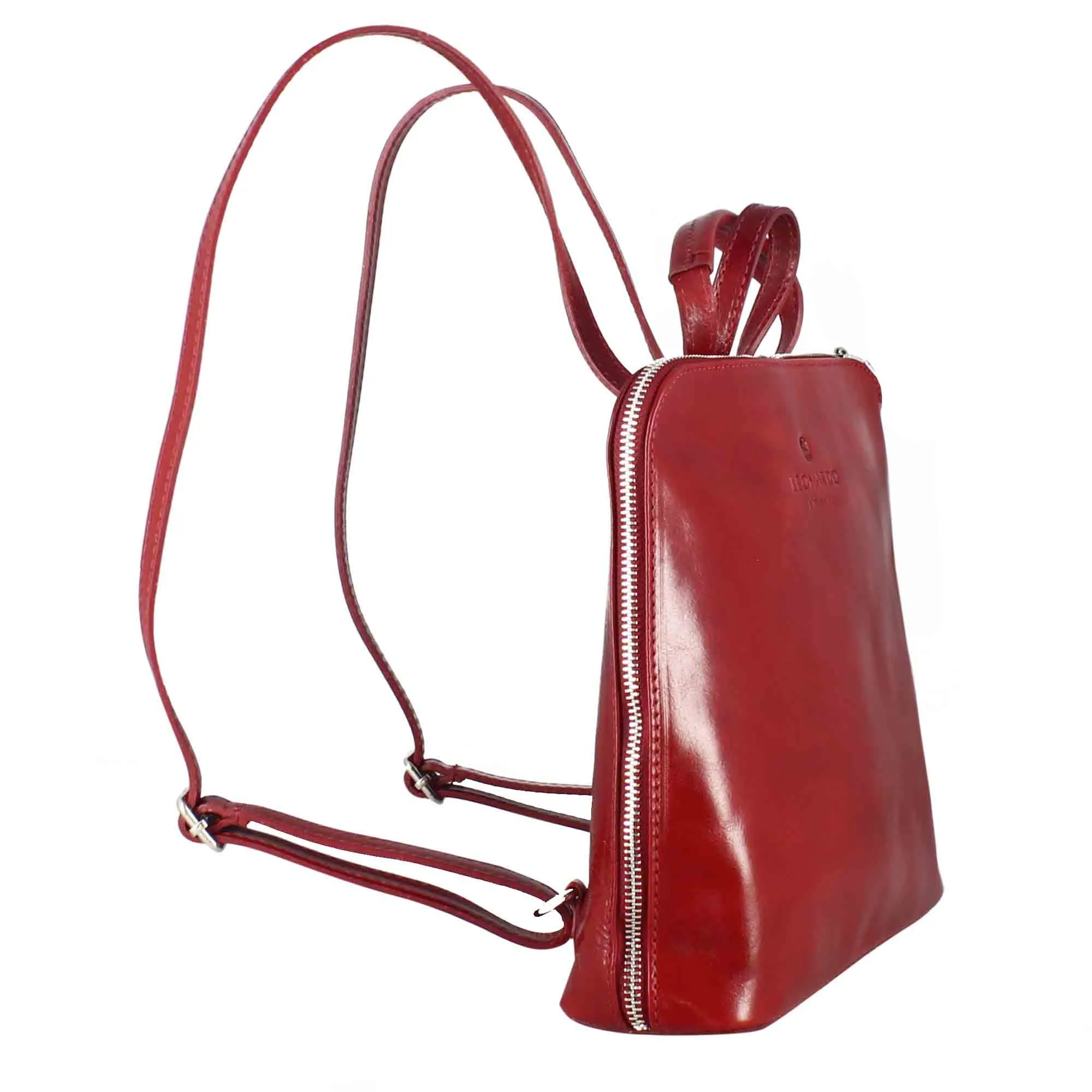 Zainetto Ginevra da donna in pelle liscia colore rosso con cerniera