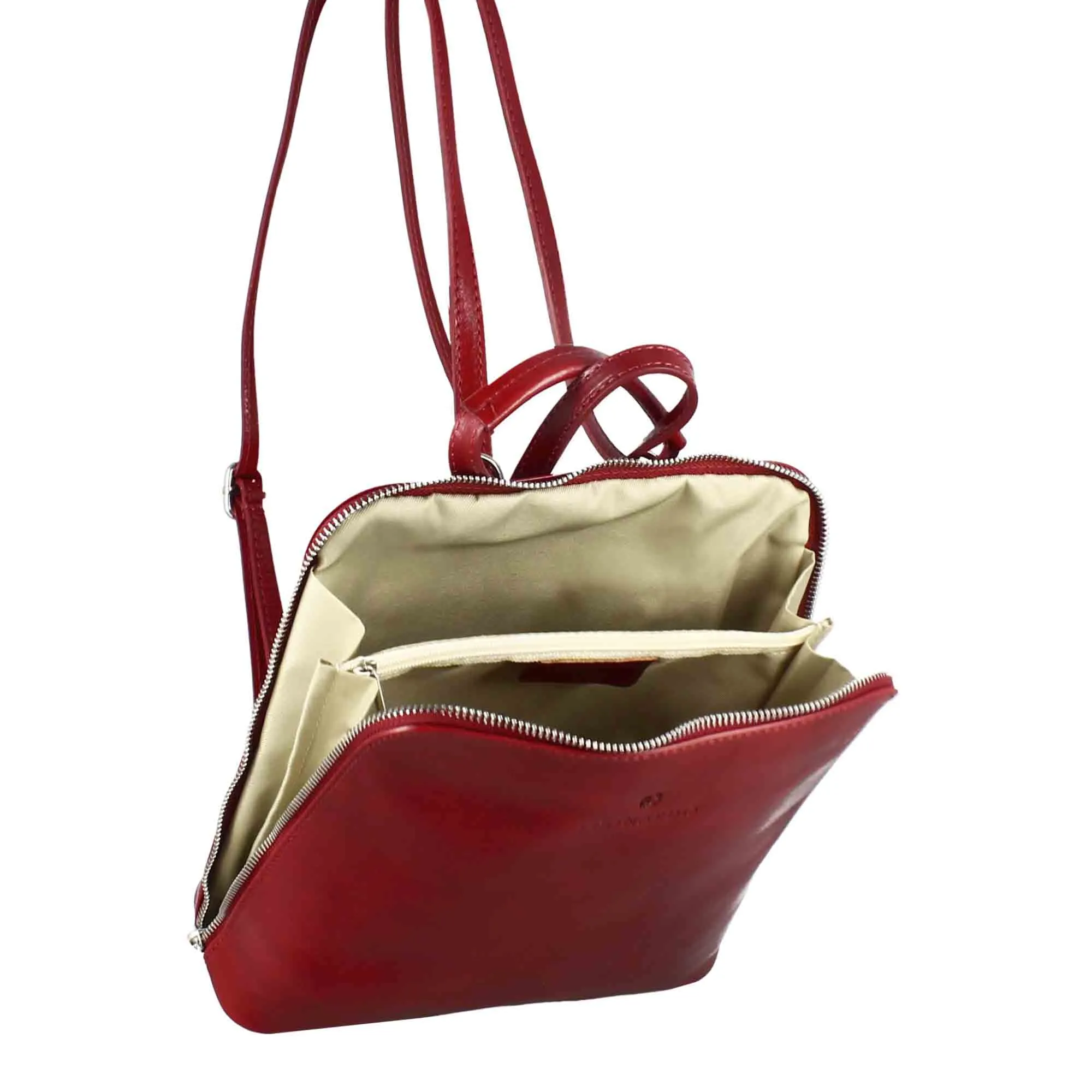 Zainetto Ginevra da donna in pelle liscia colore rosso con cerniera