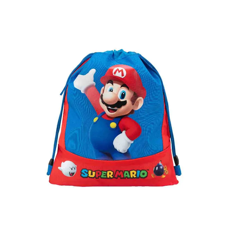ZAINO COULISSE SACCA TEMPO LIBERO E SCUOLA SUPERMARIO BLU E ROSSO 41X33CM C/TASCA ORIGINAL NINTENDO.PANINI SCUOLA ITALY